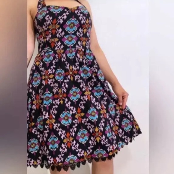 Anthropologie Edme Esyllte Primula Floral Cotton Halter Pockets Crotchet Slip 6 - Picture 11 of 12